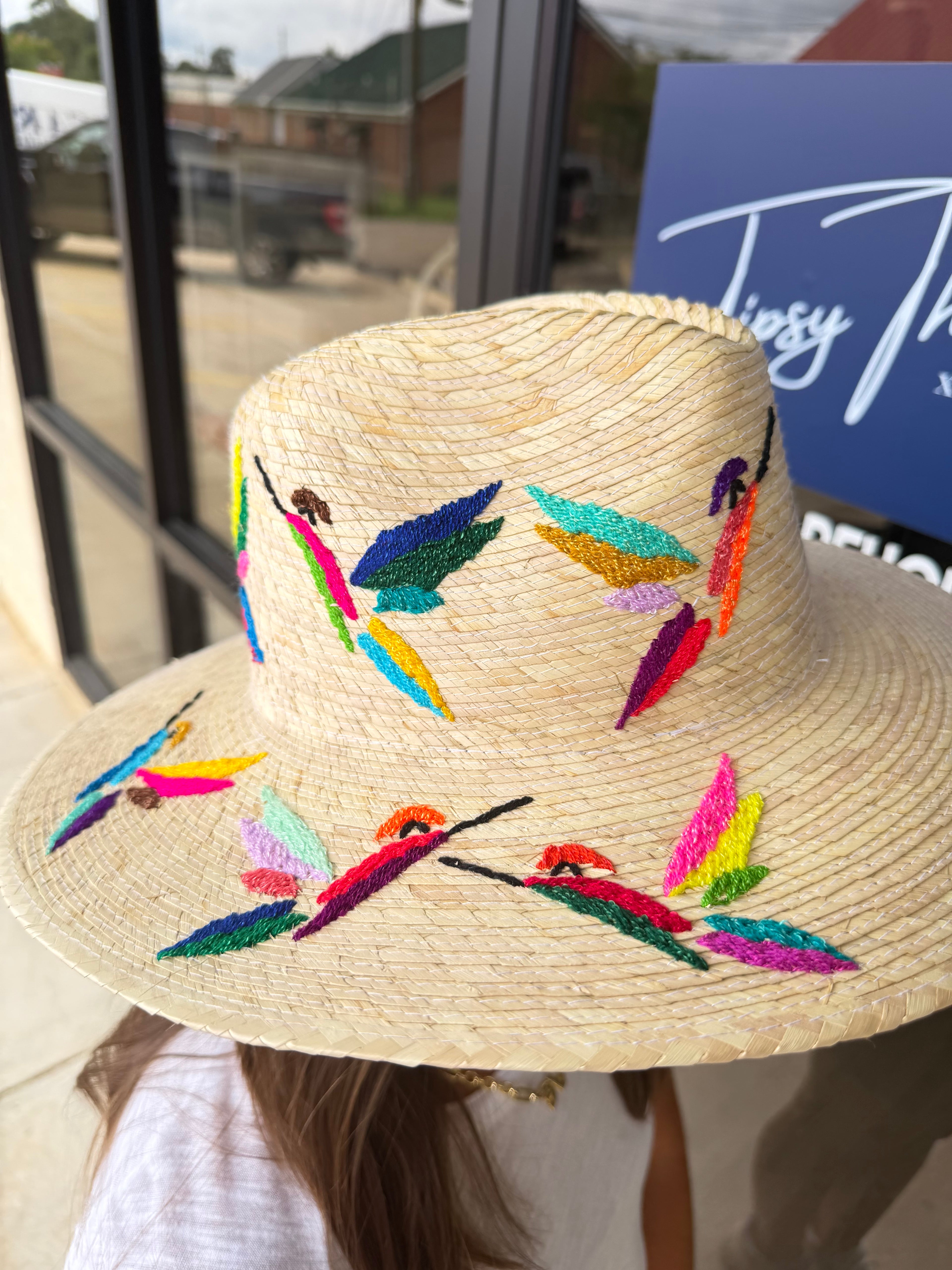 Handwoven Straw Palm Hat - Birds