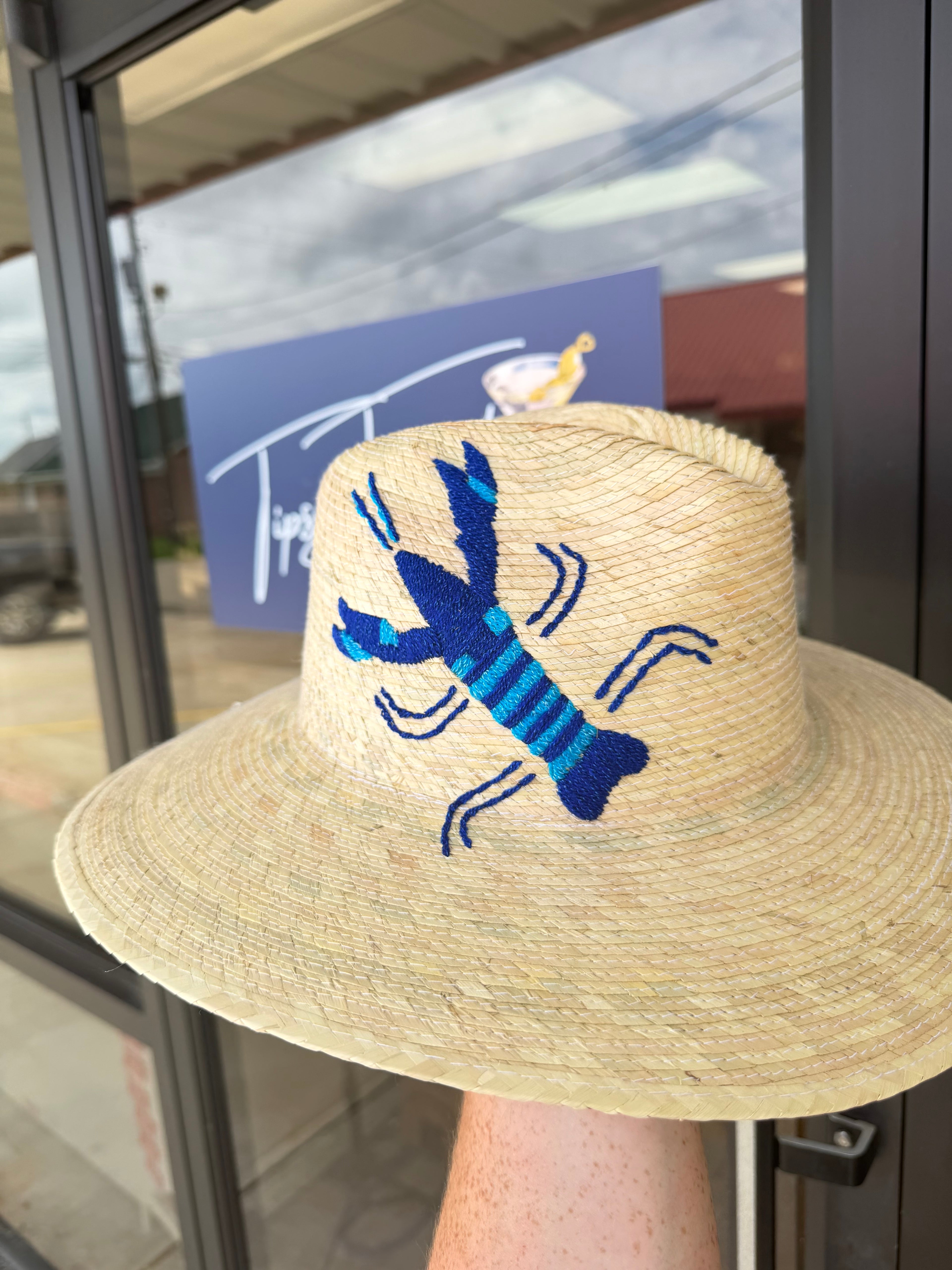 Handwoven Straw Palm Hat - Blue Lobster