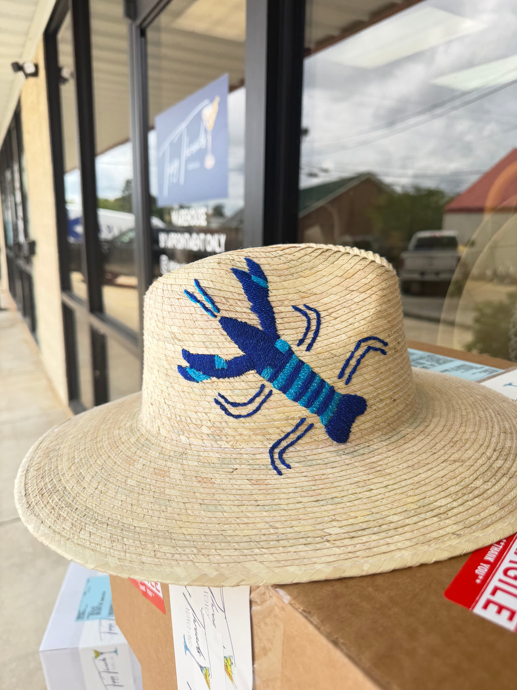 Handwoven Straw Palm Hat - Blue Lobster