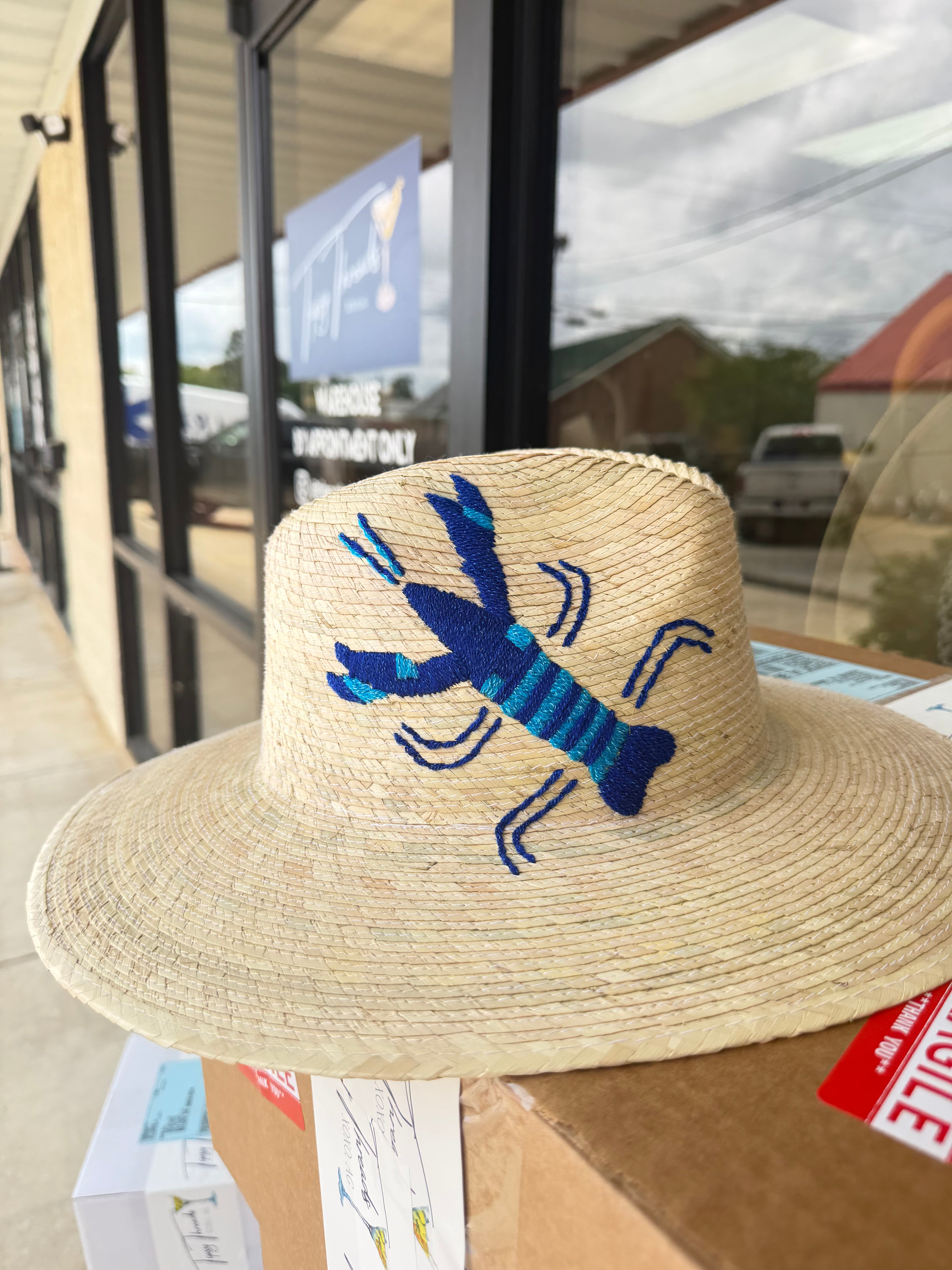 Handwoven Straw Palm Hat - Blue Lobster