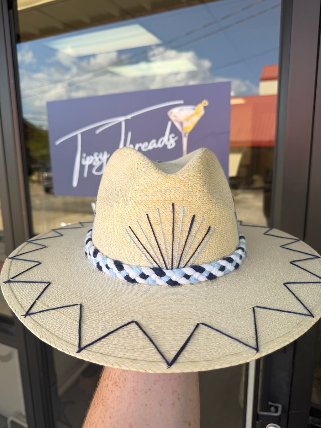 White Palm - Navy & Light Blue Palm Tree