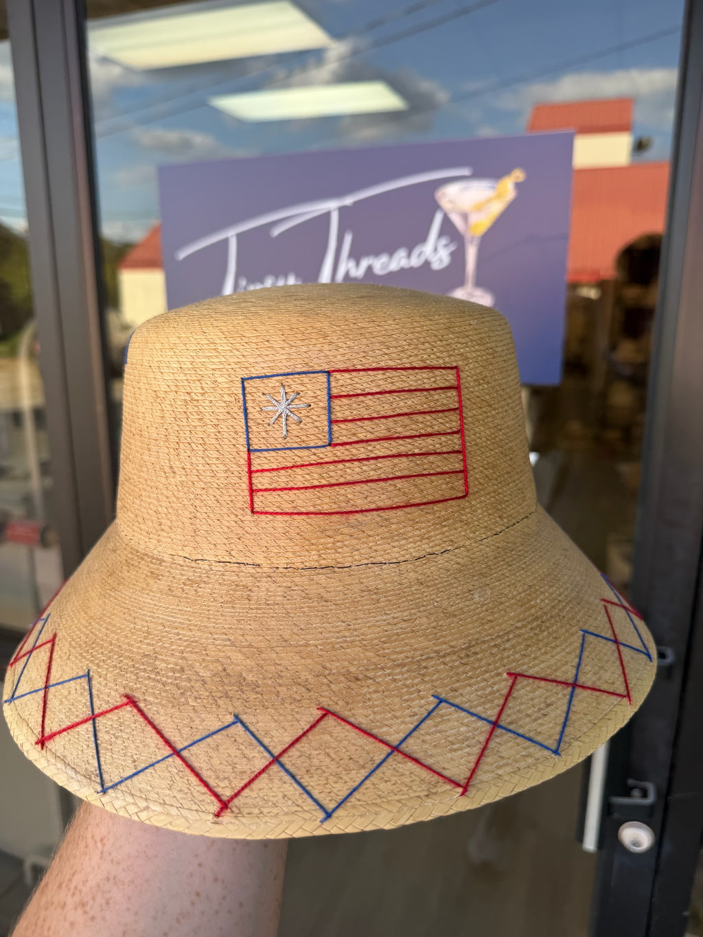 Bucket - Natural Palm - American Flag - Double Zig Zag