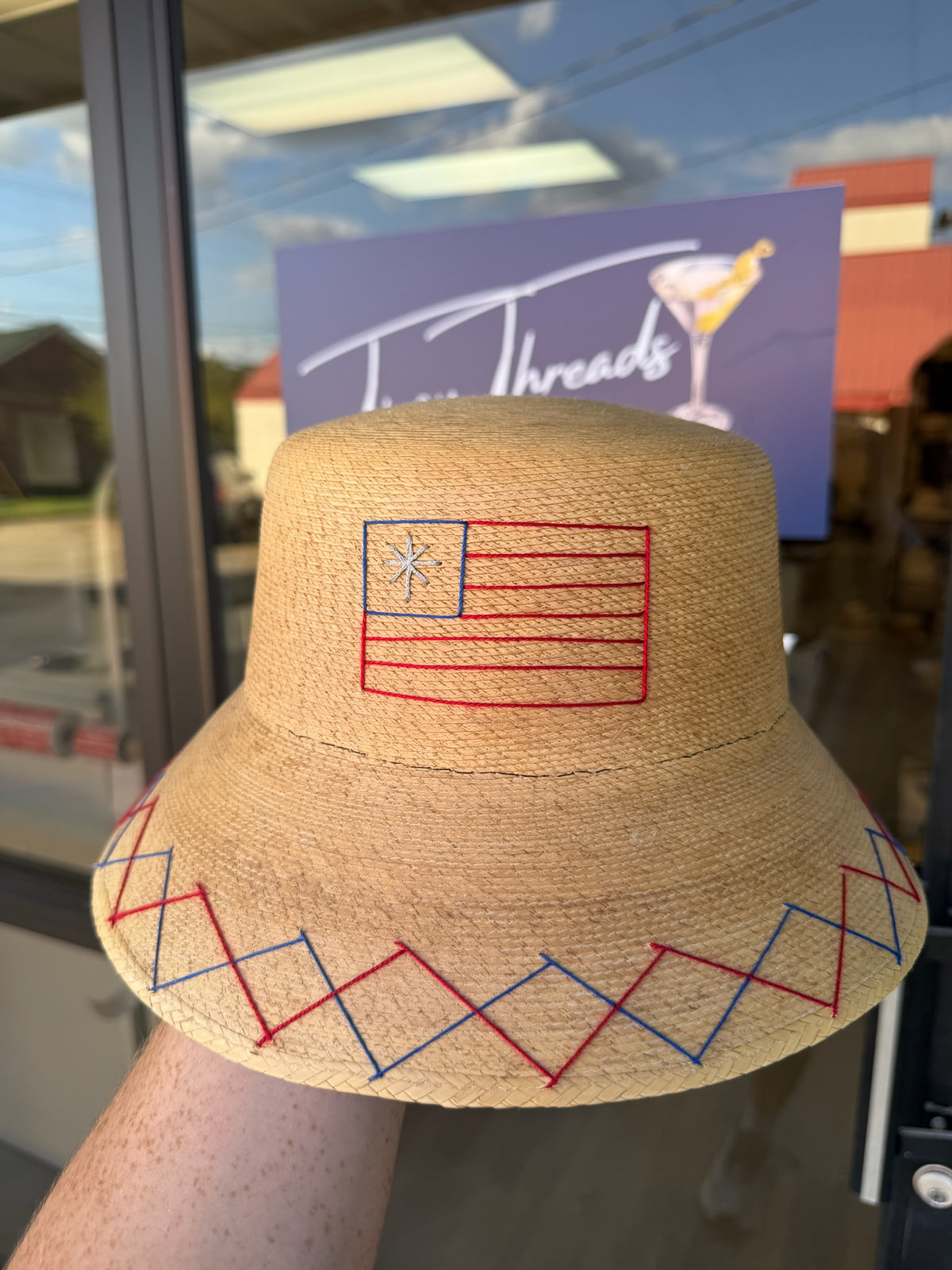 Bucket - Natural Palm - American Flag - Double Zig Zag