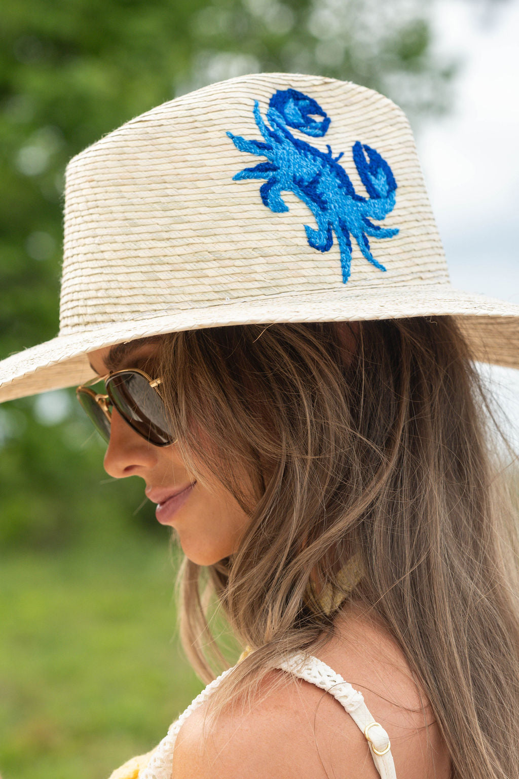 Handwoven Straw Palm Hat - Blue Crab
