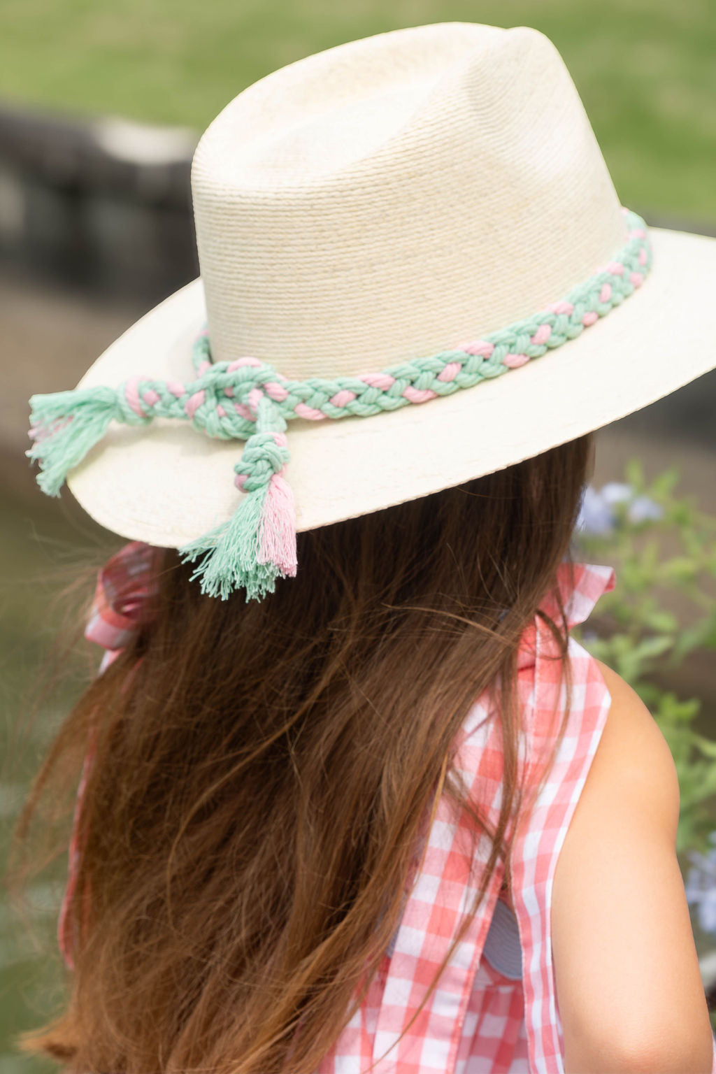 Poppy White Palm - Mint + Pink Braid