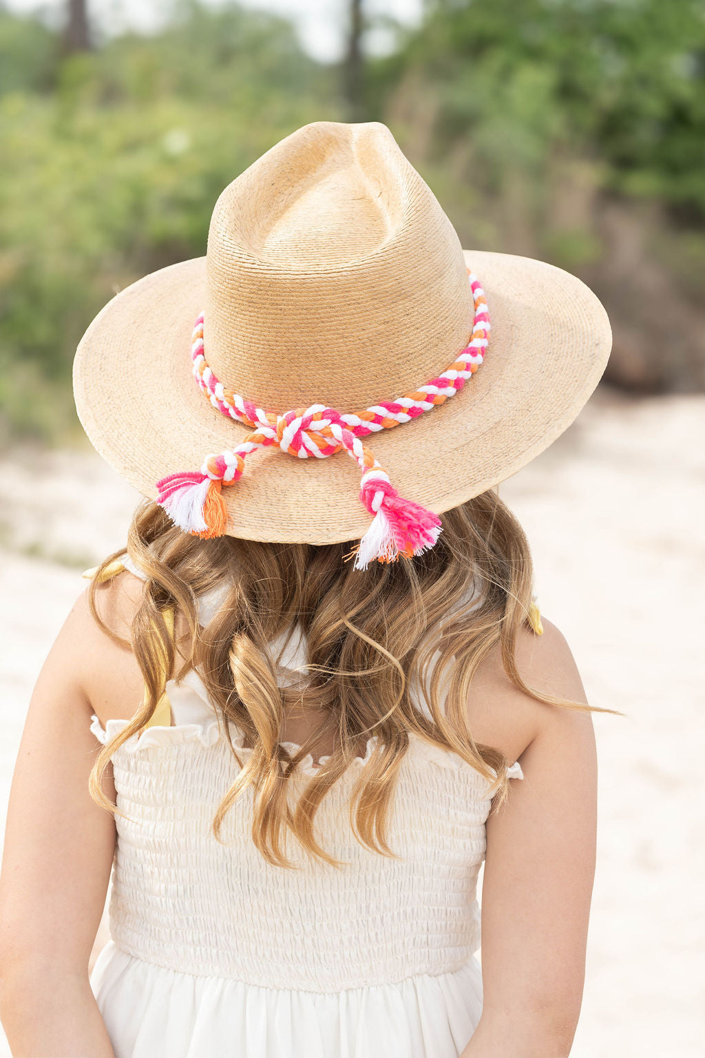 Natural Palm - Hot Pink, Orange + White Braid