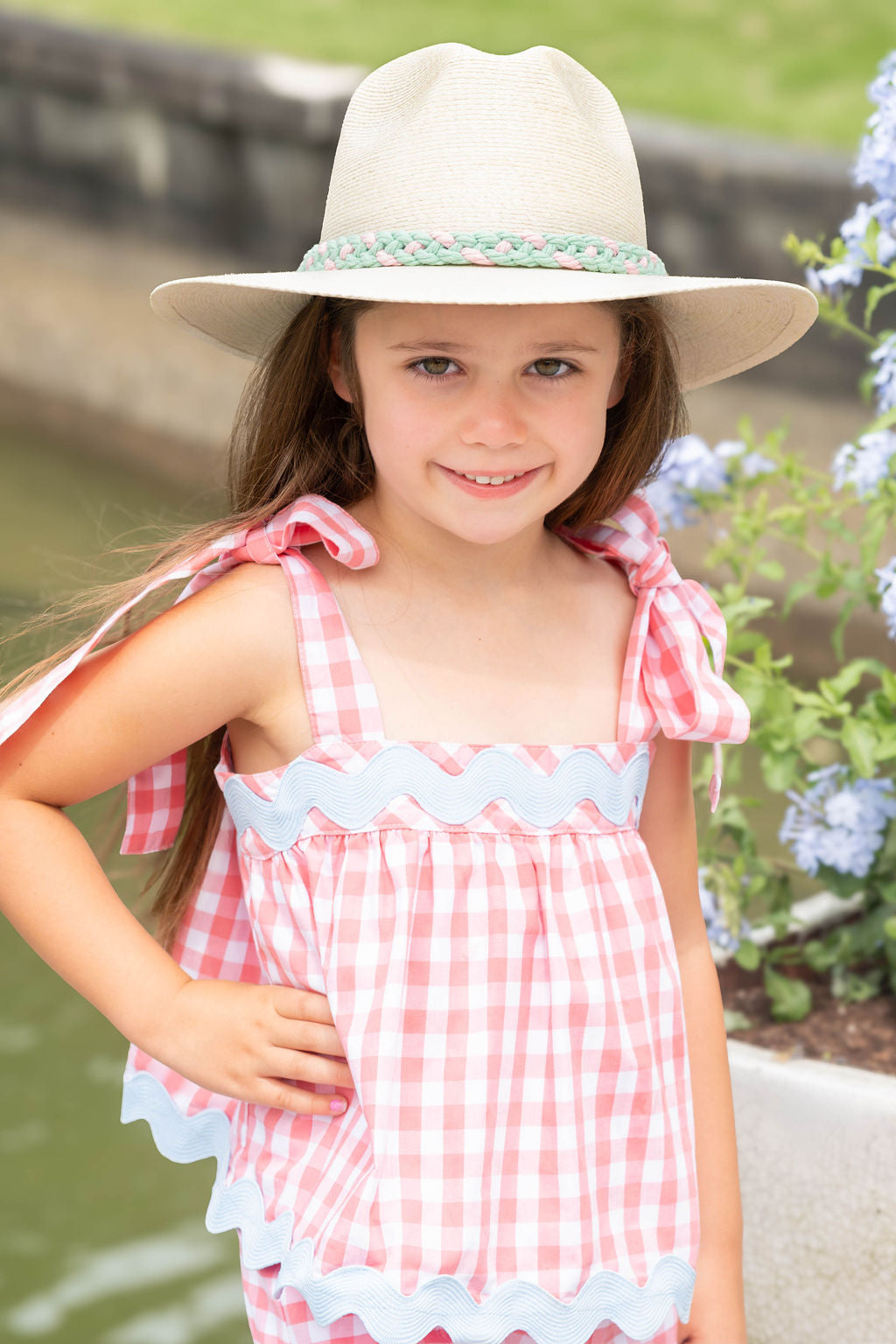 Poppy White Palm - Mint + Pink Braid