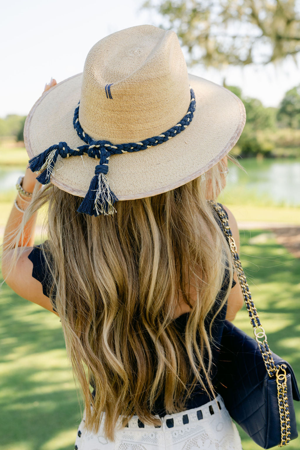 Natural Palm - Navy & Gold Braid