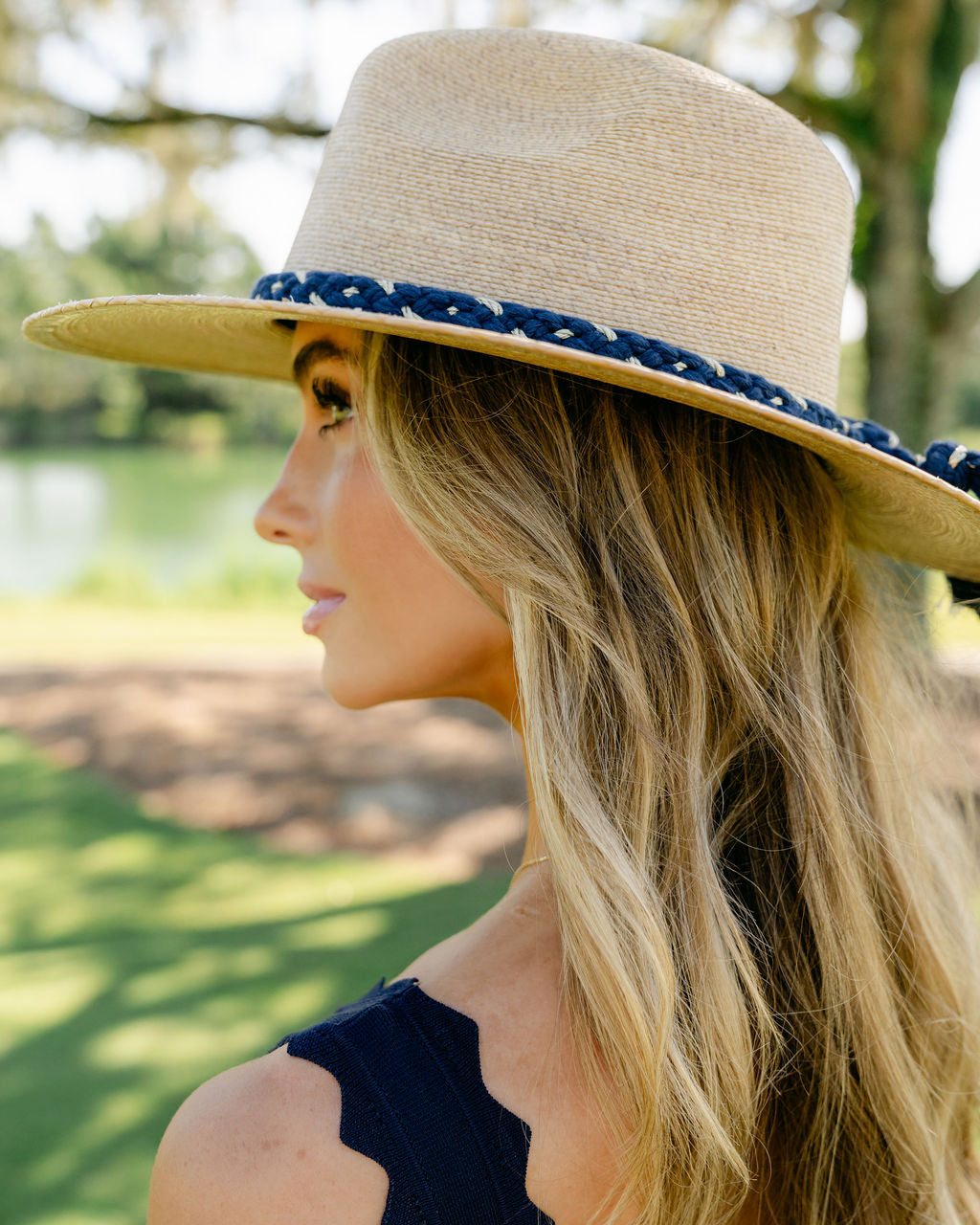 Natural Palm - Navy & Gold Braid